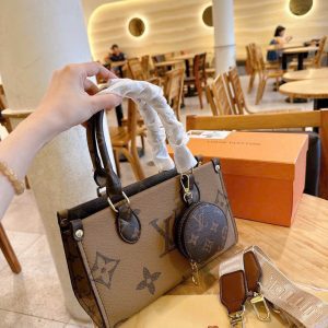 LV ONTHEGO 3 màu dáng ngang, chất siêu đẹp, kèm ví tròn  dây vải bản to