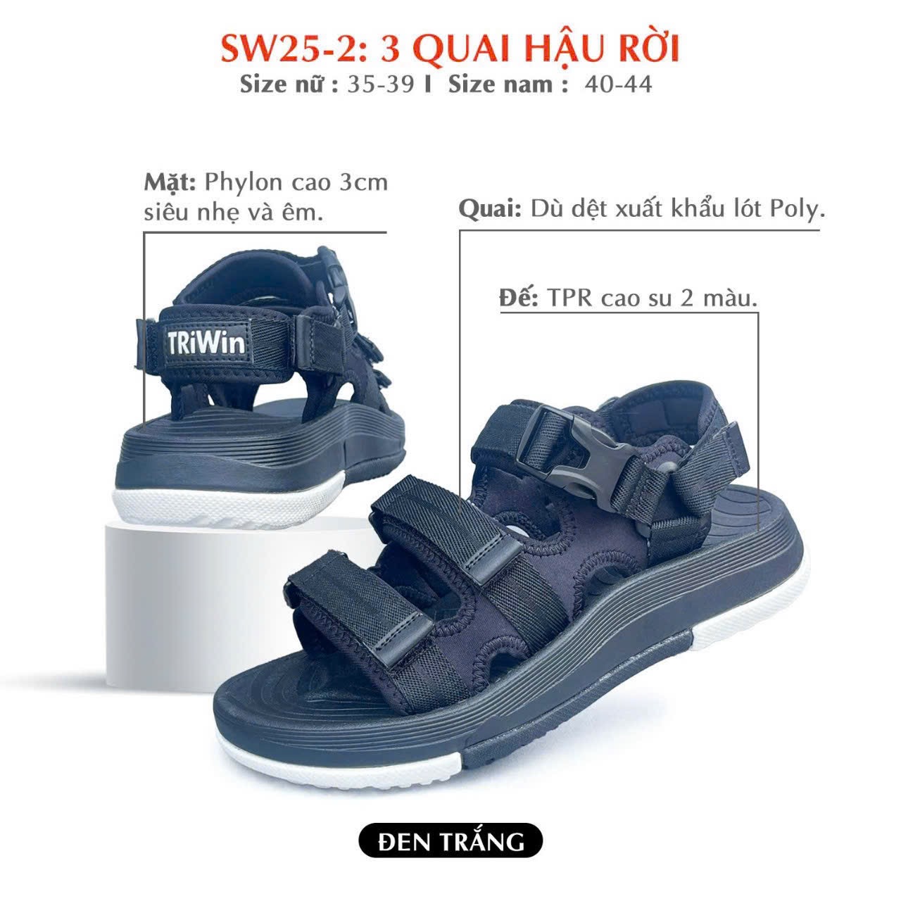 Sandal triwin Đế cao su 2 màu chống trơn trượt mặt phylon cao cấp nam nữ - Ảnh 2