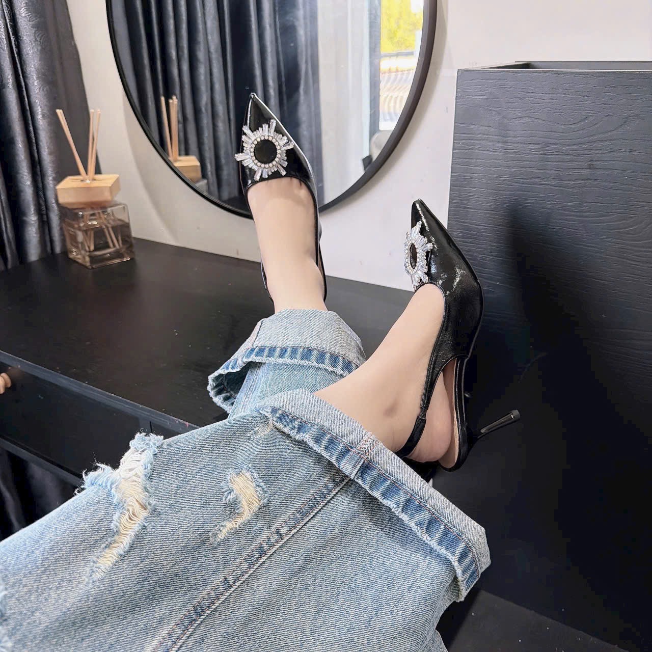 Gót khoá đá Size 35/39 Gót cao 7cm Chất da mềm êm - Ảnh 5