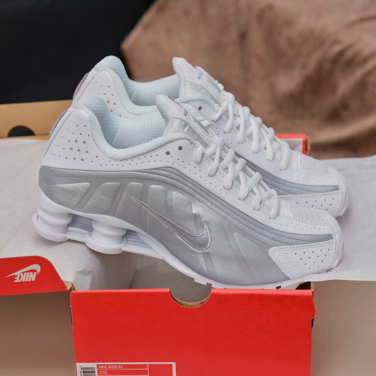 Nike Shox R4 White Metallic Silver
