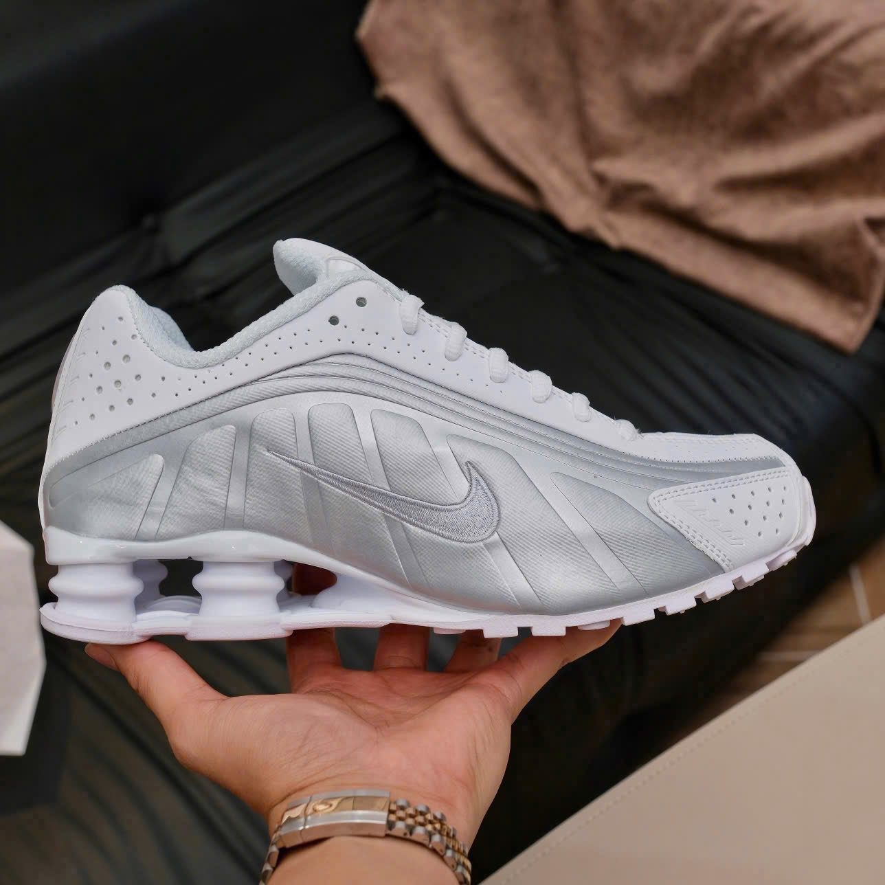 Nike Shox R4 White Metallic Silver - Ảnh 3