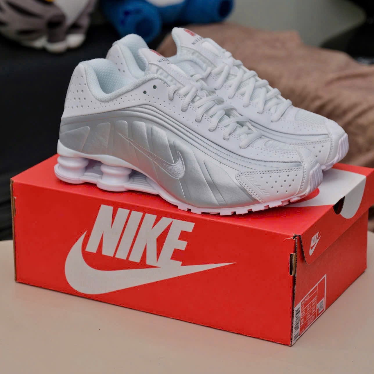 Nike Shox R4 White Metallic Silver - Ảnh 5